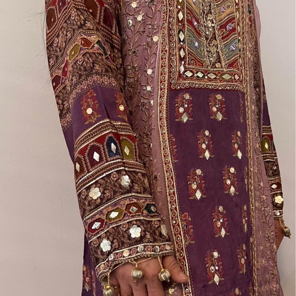 Embroidered Purple kurta and palazzo - Picture 2 of 5